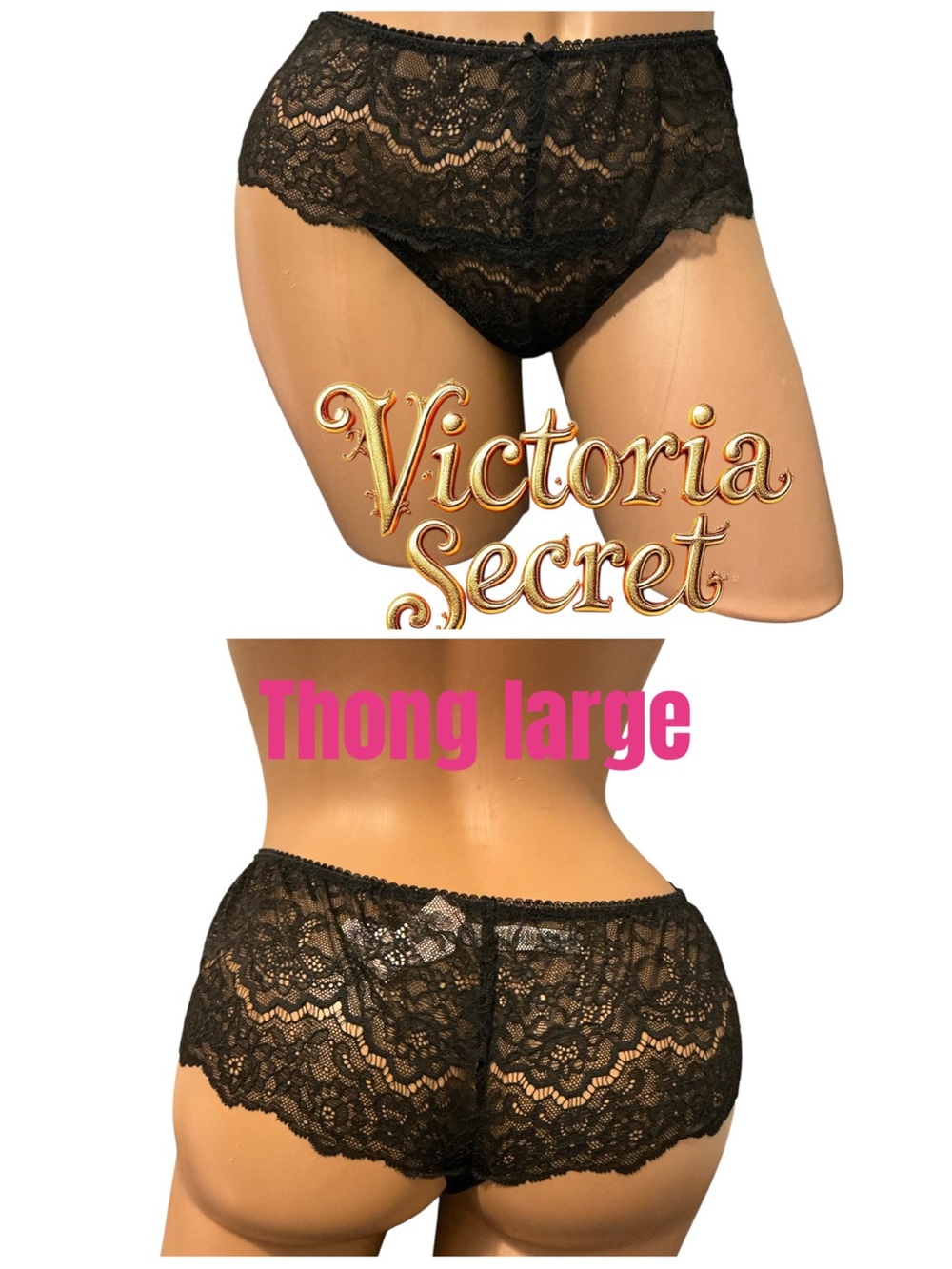 Victoria's Secret Black Lace Thong - Large